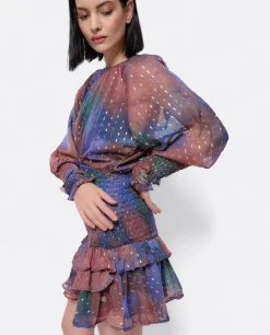 Online Cuplé Vestido Maxi Volante Gasa Estampado Acuarela