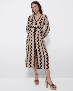 Outlet Cuplé Vestido Midi Botones Crep Beig