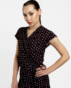 Best Cuplé Vestido Midi Cruzado Crep Lunares Blanco Negro