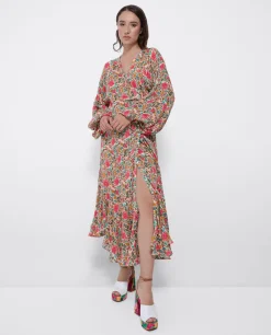 Outlet Cuplé Vestido Midi Cruzado Gasa Estampado Flores