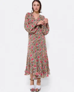 Outlet Cuplé Vestido Midi Cruzado Gasa Estampado Flores