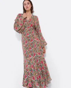 Outlet Cuplé Vestido Midi Cruzado Gasa Estampado Flores