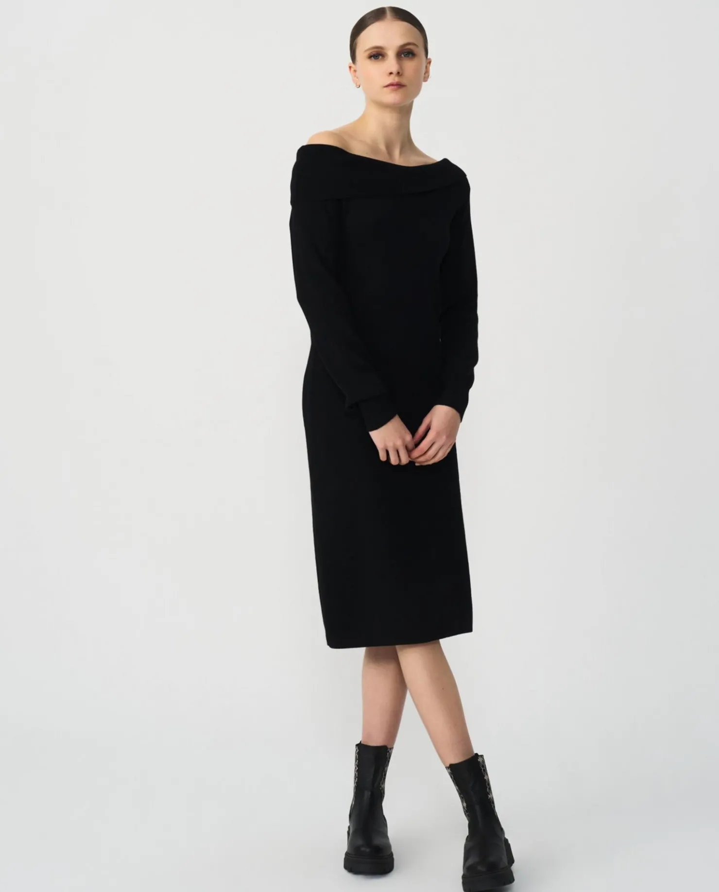 Best Cuplé Vestido Midi Escote Drapeado Punto Negro
