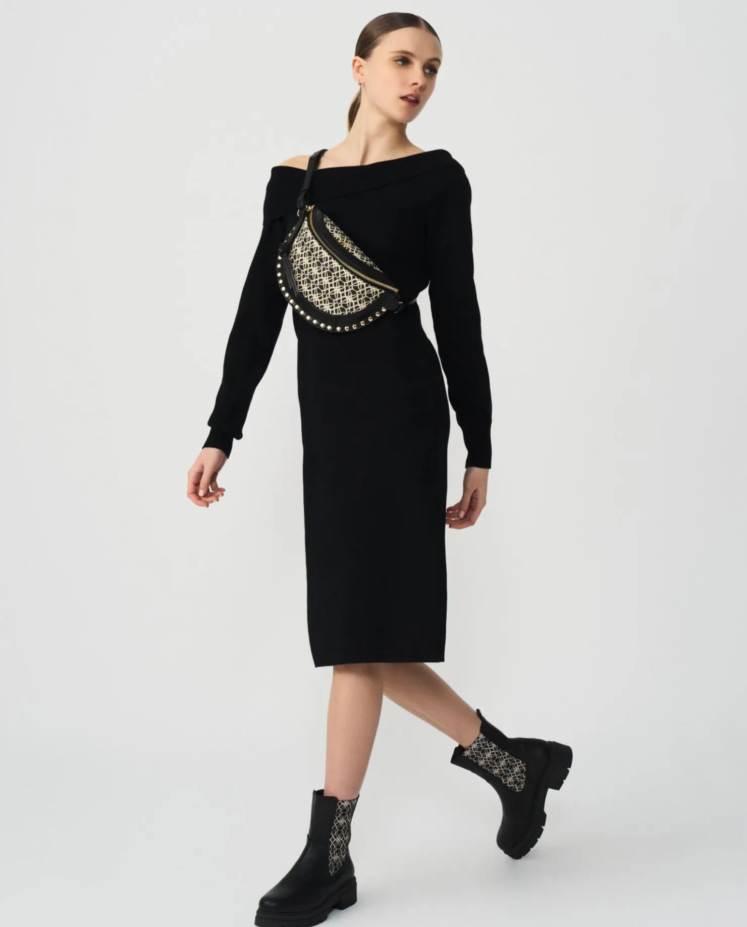 Best Cuplé Vestido Midi Escote Drapeado Punto Negro