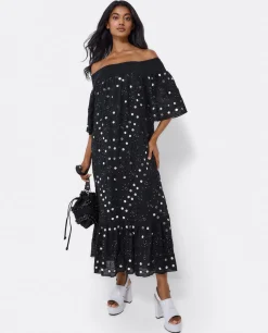 Clearance Cuplé Vestido Midi Espejos Algodon Negro