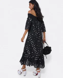 Clearance Cuplé Vestido Midi Espejos Algodon Negro