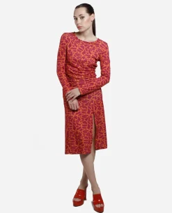 Cuplé Vestido Midi Fruncido Punto Estampado Jirafa