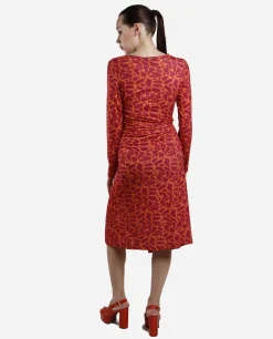 Cuplé Vestido Midi Fruncido Punto Estampado Jirafa