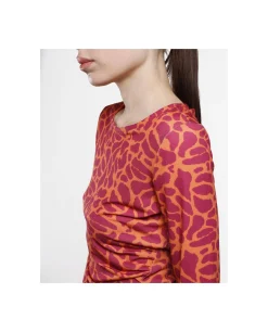 Cuplé Vestido Midi Fruncido Punto Estampado Jirafa