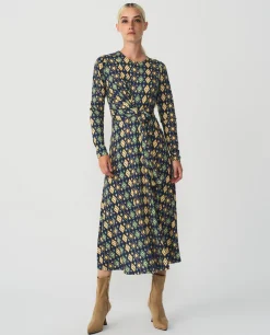 Clearance Cuplé Vestido Midi Punto Circular Geometrico Azul
