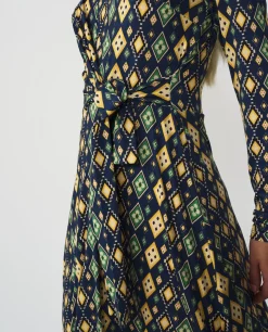 Clearance Cuplé Vestido Midi Punto Circular Geometrico Azul