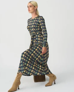 Clearance Cuplé Vestido Midi Punto Circular Geometrico Azul