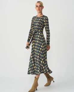 Clearance Cuplé Vestido Midi Punto Circular Geometrico Azul