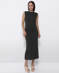 Clearance Cuplé Vestido Midi Punto Negro