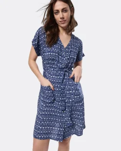 Cuplé Vestido Mini Anudado Viscosa Geometrico Azul
