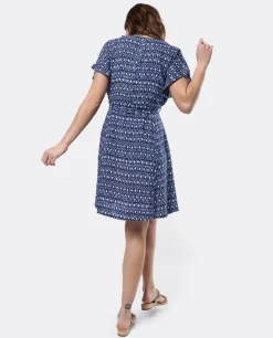 Cuplé Vestido Mini Anudado Viscosa Geometrico Azul