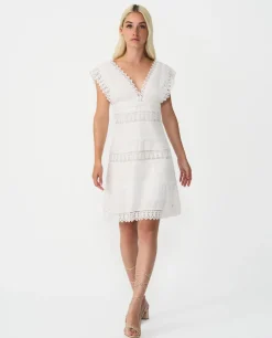 Online Cuplé Vestido Mini Encaje Popelin Blanco