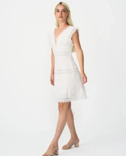 Online Cuplé Vestido Mini Encaje Popelin Blanco