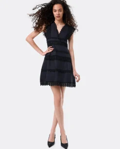 Clearance Cuplé Vestido Mini Encaje Popelin Negro