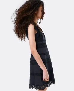 Clearance Cuplé Vestido Mini Encaje Popelin Negro