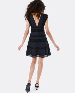 Clearance Cuplé Vestido Mini Encaje Popelin Negro