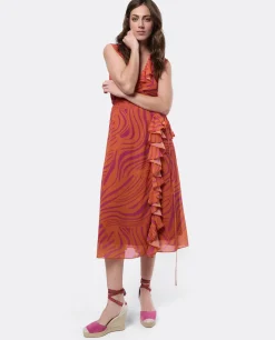 Best Cuplé Vestido Tirantes Volante Gasa Naranja