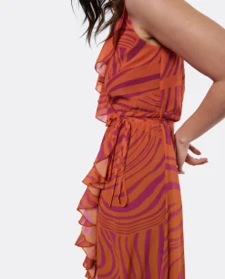 Best Cuplé Vestido Tirantes Volante Gasa Naranja