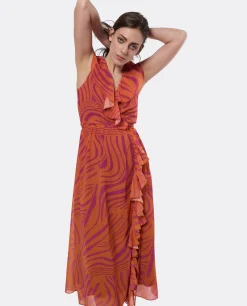 Best Cuplé Vestido Tirantes Volante Gasa Naranja