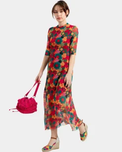 Sale Cuplé Vestido Tul Manga Corta Tul Estampado Flores